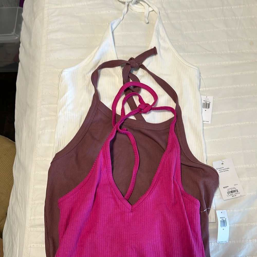 NWT Set of three halter tanks - purple, pink and white